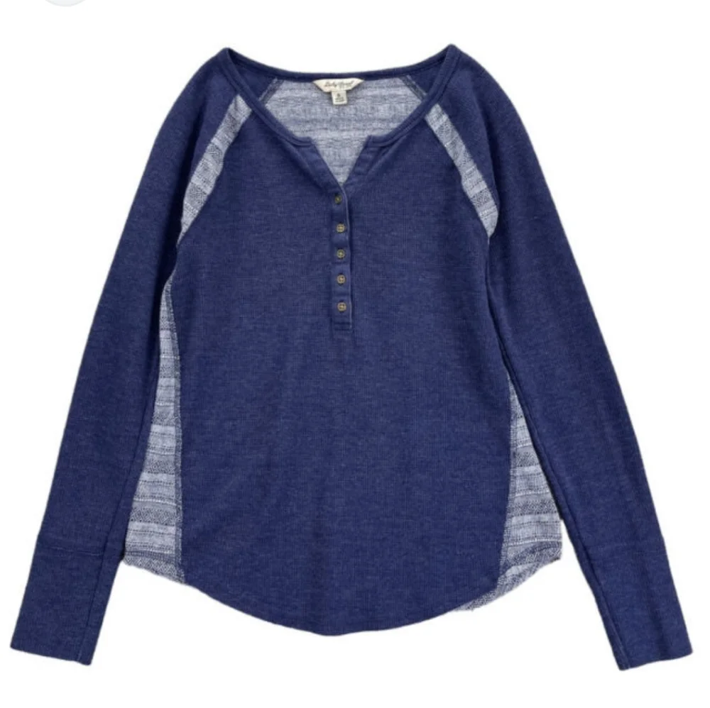Lucky Brand Thermal Henley Long Sleeve Top Raglan Small - Picture 1 of 6